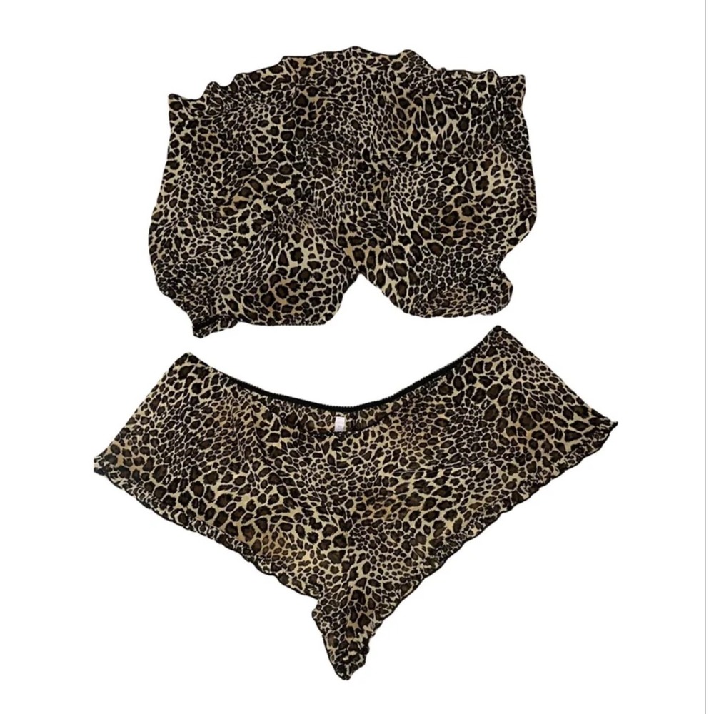 Belle Nuit Leopard Print Cami Top‎ & Shorts Lingerie Set Plus Size 3X
